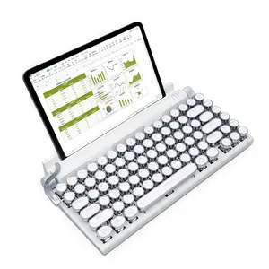 Lampu Sorot Hemat Tombol Biru OUTEMU Hotswap Tombol Punk Klasik Gaya Mesin Tik Nirkabel Keyboard Gaming Mekanis untuk Tablet