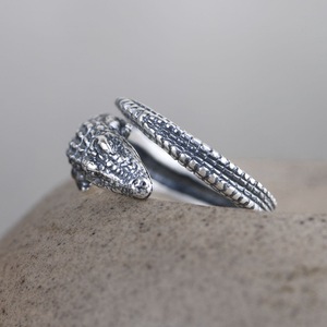 Real Sterling Silver 925 <strong>Crocodile</strong> <strong>Ring</strong> for Men and Women Vintage <strong>Fashion</strong> Opening Adjustable Size Jewelry - Product Image 2