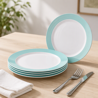Lot de 50 assiettes jetables en plastique blanc/turquoise de qualité supérieure pour 25 invités, comprenant des assiettes à dîner de 10,5 po et des assiettes à salade/dessert de 7,5 po