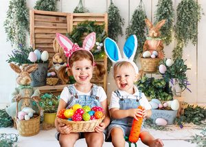 7x5ft Fondo de Pascua Soporte Fotografía Telón de fondo Bandera de conejito Suministros para fiestas Jardín Conejo Decoración Flor Primavera Bebé recién nacido - Product Image 3