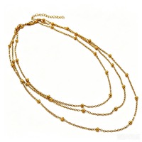 Collier triple multicouche en chaîne perlée en acier inoxydable avec perles espacées, accessoires féminins modernes pour usage quotidien, vente en gros TGXL14738