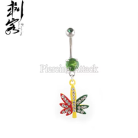 Rasta Pot Leaf Jamaicano Colgando Ombligo Piercing Gema Vientre Anillo Cuerpo Joyería
