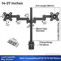 Support de bureau pour moniteur à double bras, support d'écran LCD en métal, support TV avec VESA 50-100 mm, rotation à 360 degrés pour 2 écrans de 27 pouces, noir