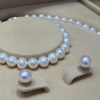 Ensemble de bijoux en perles, collier, bracelet, boucles d'oreilles, perles d'eau douce rondes de 8 à 9 mm, argent 925, boîte en velours, luxe, vente en gros, sur mesure