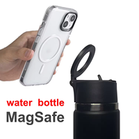 Bouteille d'eau avec couvercle magnétique et support de téléphone en acier inoxydable à double paroi pour le voyage Bouteille d'eau de camping de 24oz avec anneau magnétique