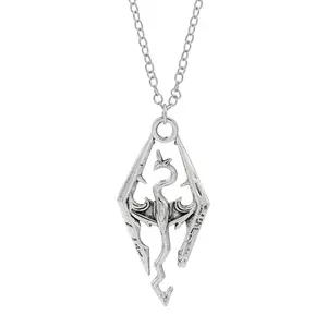 Vintage The Elder Scrolls Mark Men Pendant Necklace Dragon Pterosaur Metal Male Necklace Jewelry