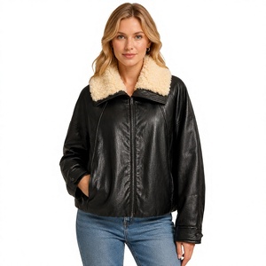 Winter Faux Shearling (PU) <b>Jacket</b> Waterproof Windproof Breathable Eco-friendly PU <b>Leather</b> Fur Collar <b>Long</b> Sleeve <b>leather</b> <b>jacket</b> - Product Image 1