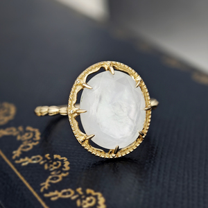 <span class=keywords><strong>Anello</strong></span> da Donna di Lusso LAMOON in Argento Sterling 925 Placcato <span class=keywords><strong>Oro</strong></span> con Quarzo <span class=keywords><strong>Bianco</strong></span> Naturale Rotondo e Montatura a Griffe, Stile Vintage - Product Image 3