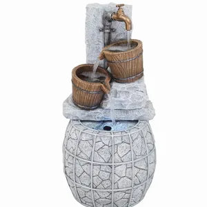 Old Fashion Barrel Fountain with Solar powered Battery Powered pump include garden fountain decor