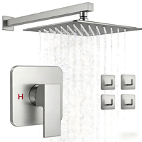 Système de douche multifonctionnel en laiton noir mat avec grande pomme de douche carrée à effet pluie, valve à noyau céramique, poignée unique, idéal pour appartement
