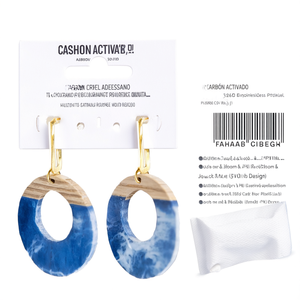 Boucles d'oreilles pendantes tendance en acier inoxydable 316L plaqué or PVD, design rond en bois bleu durable et résistant - Product Image 2