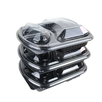Boîtes alimentaires jetables ovales noires en PP de 29 oz à 2 compartiments personnalisables avec impression par transfert thermique pour repas, déjeuner, bento