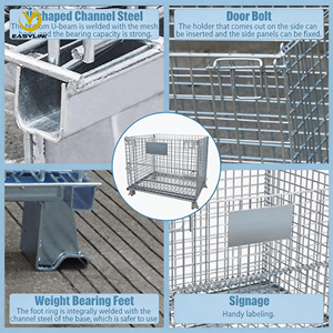YiLian-Zware Opvouwbare Inklapbare 1200kg Capaciteit Staal Gegalvaniseerd Corrosiebestendig Magazijn Gabion Opslagkooi ODM - Product Image 4
