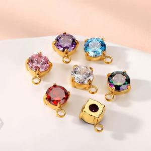 HB0242 liontin zirkon Stainless Steel lapis emas, Aksesori pembuatan pesona bentuk tetesan air mata bulat hati kalung DIY - Product Image 5