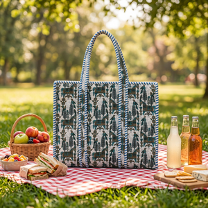 Large <b>Boho</b> Quilted Cotton Shoulder Tote <b>Bag</b> with Hand Block Print Floral Pattern-Reusable Beach & Winter Shopping <b>Bag</b> - Product Image 4