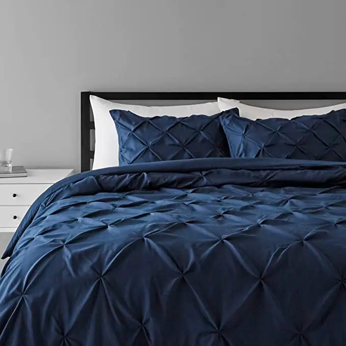 Alternative Comforter Bedding Set - Basics Pinch Pleat All-Season Down-Full / Queen, Navy Blue