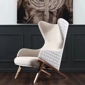 vintage mi siècle moderne tissu Suppliers-Chaise à aile à dossier haut de gamme, tapisserie en métal noir, cuir/tissu, mobilier Mid luxueux