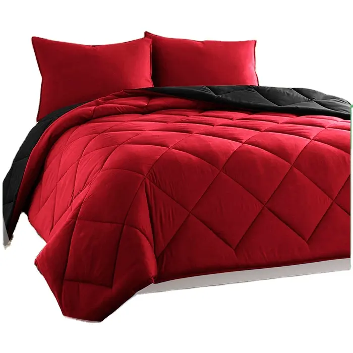 En venta simple rojo tamaño queen edredón juego de cama edredón terciopelo juegos de edredón de lujo