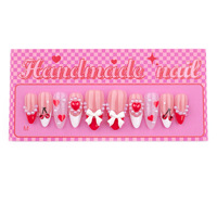 Faux ongles à coller haut de gamme, style court, bord rouge français, avec strass, pour le commerce extérieur européen et américain