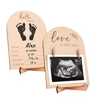 Cadre photo à ultrasons en bois Panneau double face à la mode pour annoncer la grossesse ou la naissance d'un bébé Article décoratif