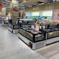 Congélateur de supermarché à vente chaude, réfrigérateur, armoire réfrigérée, porte coulissante en verre, grande fenêtre, combinaison d'îlot de cuisine