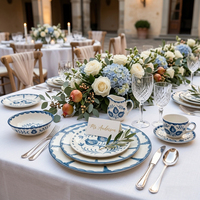 Assiettes en céramique bleues et blanches peintes à la main, service de vaisselle en porcelaine vintage romantique, assiettes de présentation pour événements de mariage et traiteur