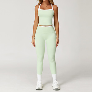 Ensemble <span class=keywords><strong>de</strong></span> yoga effet seconde <span class=keywords><strong>peau</strong></span> color block avec dos croisé, tenue <span class=keywords><strong>de</strong></span> sport moulante pour femme, ensemble deux pièces pour la course et le fitness 2027 - Product Image 4