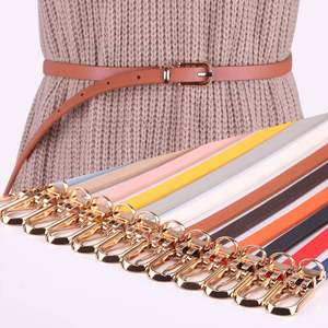 PU Leather Women's Dress <b>Belt</b> Candy Color Yellow <b>Red</b> Pink Brown Thin Narrow Strap Alloy Buckle R2202 - Product Image 1