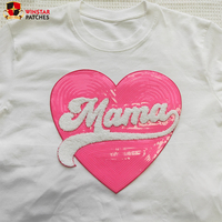 Patchs thermocollants personnalisés en gros, lettres « Mama » en chenille, grand format, avec paillettes cœur, pour vêtements