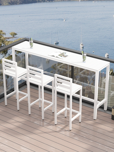 Combinazione <span class=keywords><strong>Tavolo</strong></span> e Sedie in Bambù per Esterni, Set <span class=keywords><strong>da</strong></span> Balcone Lungo e Stretto, Anticorrosione, Resistente al Sole, <span class=keywords><strong>Tavolo</strong></span> Alto Mobile Nero - Product Image 4