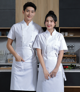 Nouveaux vêtements <span class=keywords><strong>de</strong></span> <span class=keywords><strong>travail</strong></span> du chef Manteau d'hôtel à manches courtes pour hommes Veste <span class=keywords><strong>de</strong></span> chef Uniforme <span class=keywords><strong>de</strong></span> cuisine après dîner pour femmes Logo personnalisé - Product Image 3