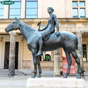 Grandes esculturas de animais decorações ao ar livre de bronze de cobre fêmea nude e cavalo estátua