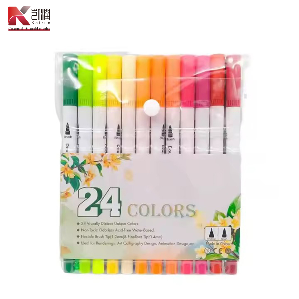 24 Colors Watercolor Painting Art Marker Double Ended Brush and Fine and mango Tip Dual Tips Brush Paint Marker