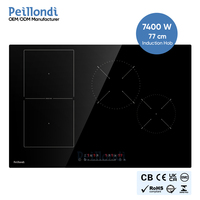 Table de cuisson à induction Inverter 77 cm, 4 brûleurs 7400W, plaque à induction Flex Zone avec commande coulissante, plaque de cuisson encastrable, CE