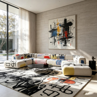 Canapé modulaire en forme de L en tissu bouclé, couleur personnalisable, style graffiti, pour maison et villa