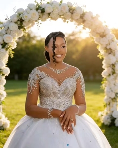 Robe de mariée vintage moderne pour <span class=keywords><strong>femme</strong></span>, sans bretelles, à manches longues, en satin avec appliques en dentelle, grande taille, traîne longue - Product Image 2
