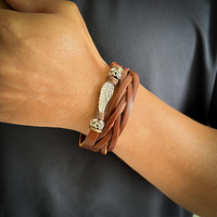 Bracelet Manchette Aile d'Ange en Cuir PU Marron Multi-Tours pour Hommes et Femmes, Accessoire Vintage Bohème – Vente en Gros