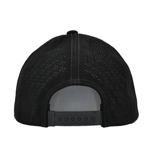 Oem Hat Factory Custom High Quality 6 Panel Original <b>Black</b> Adjustable Baseball Cap Laser Cut Hole Genuine Leather Baseball Hat - Product Image 5