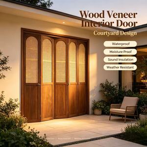 Puerta Plegable Interior <span class=keywords><strong>de</strong></span> Madera Compuesta Lacada con <span class=keywords><strong>Mimbre</strong></span> y Arco en Nogal Oscuro, Impermeable, para Balcón, Patio, Villa, Sala - Product Image 3