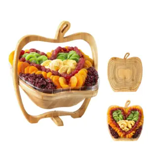 2 In 1 Geschenkmand Met Gedroogd Fruit Vakantie Voedselblad Appelvorm Bamboe Bakje Omzet In Kom Voor Moederdagcadeau