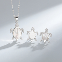 Ensemble collier et boucles d'oreilles en argent sterling 925 romantique avec pendentif en forme de coquille de tortue et zircon, bijoux en perles mignons pour cadeau de femme