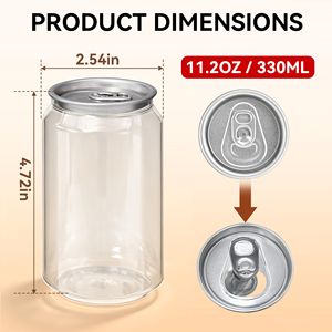 Bouteilles en plastique PET OEM avec logo, canettes transparentes de haute qualité pour boissons gazeuses avec couvercles en aluminium - Product Image 2