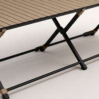 Table pliante d'extérieur en acier carbone, portable et résistante à la rouille, design contemporain à base en X, capacité 4-8 personnes