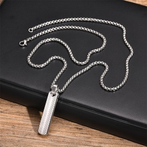 Collar de Cadena de Eslabones Rectangulares Tridimensionales de Acero Inoxidable, Simple y Grabable, Chapado en Platino, para Hombre, en Oferta - Product Image 3
