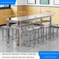 Table à manger murale en acier inoxydable avec banc ensemble complet de chaises pour 4 6 8 employés pour la cafétéria de l'école