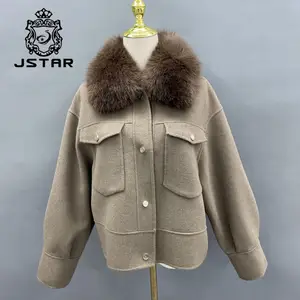 New style winter fashion women double face jacket with faux fox fur collar