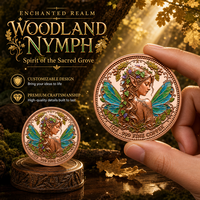 Pièce commémorative en cuivre fin 99,9 % de 1 once avec relief 3D, motif Fée Ivy, Jeune Fille Elfe, Aile de Papillon, Feuille de Chêne, Gousse de Chêne, pièce souvenir, décoration, cadeau