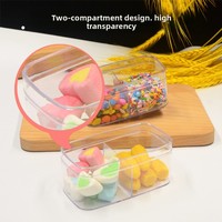 Boîte à dessert en plastique PS de qualité alimentaire transparente avec 2 compartiments séparés, forme rectangulaire, pour l'emballage de bonbons et de friandises