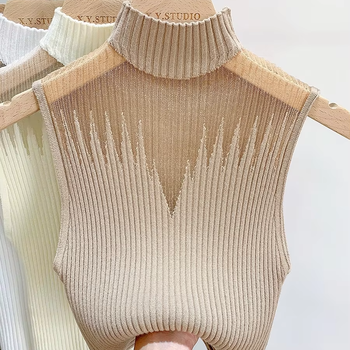 Women's Casual Solid Half Turtleneck Knitted Camisole Summer Wholesale Foreign Trade Recommendation Outer  Top