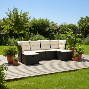 Conjunto de Sofás Modulares para Jardín, Muebles de Patio de Acero y Ratán Sintético Negro, Modernos y Grandes para Exteriores - Product Image 2